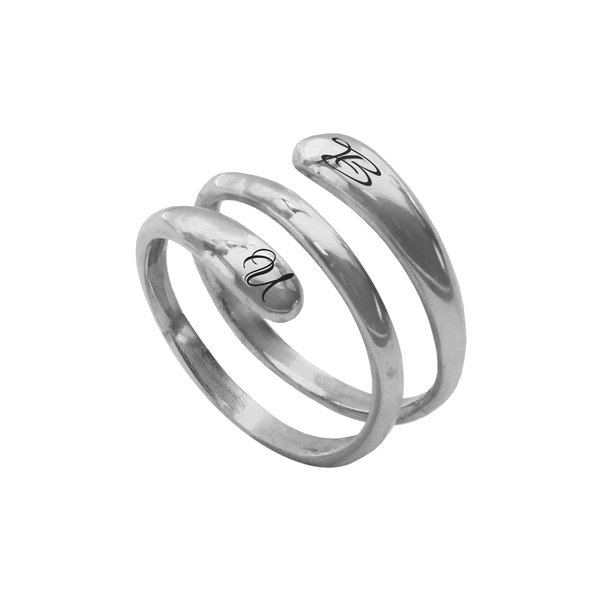 Серебряное кольцо-спираль с именами или надписью
