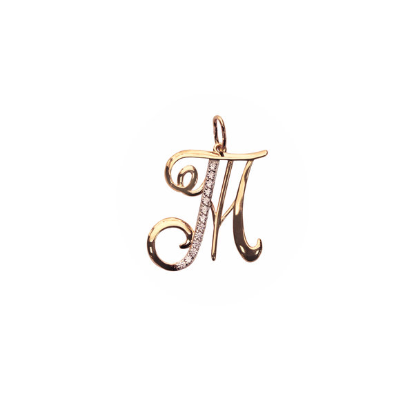 Золотая подвеска-буква «Т» с фианитом