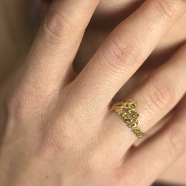 Серебряное кольцо с желтой позолотой с надписью