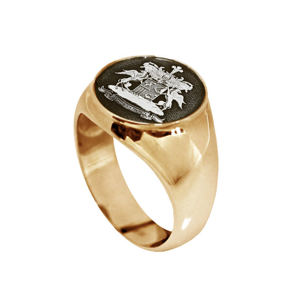 Серебряное кольцо с желтой позолотой с чернением, с гербом