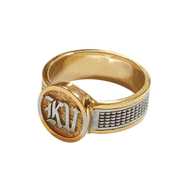 Серебряное кольцо с желтой позолотой с монограммой