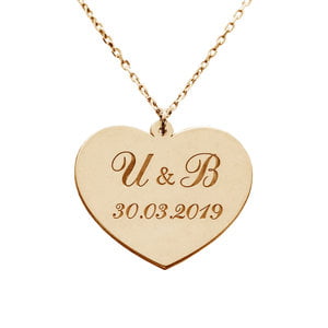 Колье сердце серебряное с позолотой и инициалами и датой