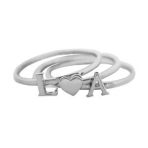 Серебряное наборное кольцо с буквами и сердечком