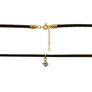 Серебряный чокер с желтой позолотой с фианитами на кожаном шнурке